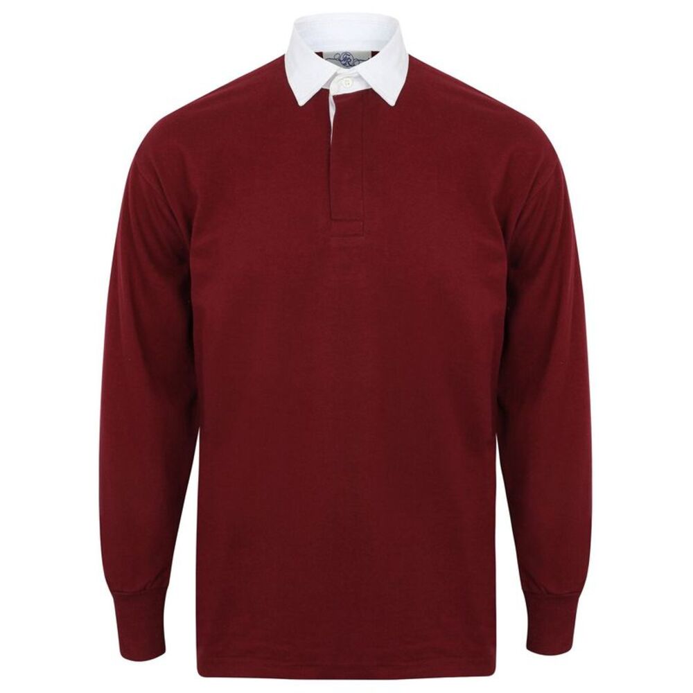 Front Row Long Sleeve Classic Rugby Polo Shirt / Deep Burgundy/White